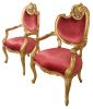 Red Pair of French Rococo Fireside Chairs