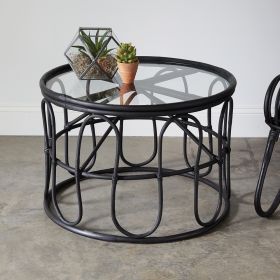 Rattan and Glass Coffee Table in Black