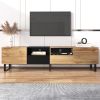 Modern TV with 2 Cabinets& Open Storage Compartment, Color-matching Media Console Table for TVs up to 85''