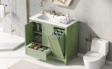 36" Bathroom Vanity with Sink, One Cabinet with Two doors and One Big Drawer and One Flip Drawer, Solid Wood and MDF Board, Green