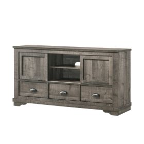 63 Inch TV Entertainment Console, 2 Cabinets and Shelves, 3 Drawers, Gray