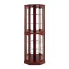 6 Shelf Corner Curio Display Cabinet with Lights, Mirrors and Adjustable Shelves, Cherry(E26 light bulb not included)