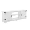 Modern Farmhouse TV Media Stand, Large Barn Inspired Home Entertainment Console, for TV Up to 70'', with Open Shelves and Closed Cabinets, White