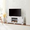 Modern Farmhouse TV Media Stand, Large Barn Inspired Home Entertainment Console, for TV Up to 70'', with Open Shelves and Closed Cabinets, White