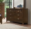 Modern Bedroom Walnut Finish 1pc Dresser of 6 Drawers Decorative Angled Front Satin Brass Tone Handles Wooden Furniture