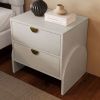 Retro Style Rubber Wood Veneer Two-Drawer Bed Side Table Nightstand End Table for Living Room, Children's Room, Adult Room, Antique White