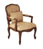 Queen Anne Style Legs Traditional Accent Chair w Pillow Beige Fabric Dark Cherry Solid wood Padded Seat 1pc Arm Chair