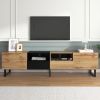 Modern TV with 2 Cabinets& Open Storage Compartment, Color-matching Media Console Table for TVs up to 85''