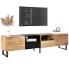 Modern TV with 2 Cabinets& Open Storage Compartment, Color-matching Media Console Table for TVs up to 85''