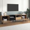 Modern TV with 2 Cabinets& Open Storage Compartment, Color-matching Media Console Table for TVs up to 85''