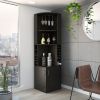 Syrah Corner Bar Cabinet, Eight Bottle Cubbies, Double Door, Two Open Shelves -Black