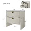 Retro Style Rubber Wood Veneer Two-Drawer Bed Side Table Nightstand End Table for Living Room, Children's Room, Adult Room, Antique White