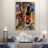 Framed Canvas Wall Art Decor Abstract Style Painting,Wine Bottle with Glasses Painting Decoration For Bar, Restrant, Kitchen, Dining Room