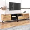 Modern TV with 2 Cabinets& Open Storage Compartment, Color-matching Media Console Table for TVs up to 85''