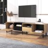 Modern TV with 2 Cabinets& Open Storage Compartment, Color-matching Media Console Table for TVs up to 85''