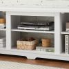 Modern Farmhouse TV Media Stand, Large Barn Inspired Home Entertainment Console, for TV Up to 70'', with Open Shelves and Closed Cabinets, White