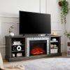 Large TV Desk Storage Rack with Faux Stacked Stone Surround,Media Console Table with Large Storage Cabinet,Modern TV Stand with 23" Fireplace Insert