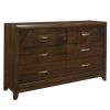 Modern Bedroom Walnut Finish 1pc Dresser of 6 Drawers Decorative Angled Front Satin Brass Tone Handles Wooden Furniture