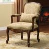 Queen Anne Style Legs Traditional Accent Chair w Pillow Beige Fabric Dark Cherry Solid wood Padded Seat 1pc Arm Chair