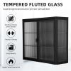 Retro Style Haze Double Glass Door Wall Cabinet With Detachable Shelves for Office, Dining Room,Living Room