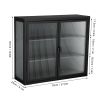 Retro Style Haze Double Glass Door Wall Cabinet With Detachable Shelves for Office, Dining Room,Living Room