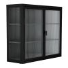 Retro Style Haze Double Glass Door Wall Cabinet With Detachable Shelves for Office, Dining Room,Living Room