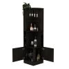 Syrah Corner Bar Cabinet, Eight Bottle Cubbies, Double Door, Two Open Shelves -Black