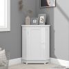 White Cabinet Triangle Corner Storage Cabinet with Adjustable Shelf Modern Style MDF Board