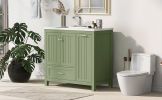 36" Bathroom Vanity with Sink, One Cabinet with Two doors and One Big Drawer and One Flip Drawer, Solid Wood and MDF Board, Green