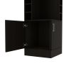 Syrah Corner Bar Cabinet, Eight Bottle Cubbies, Double Door, Two Open Shelves -Black