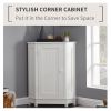 White Cabinet Triangle Corner Storage Cabinet with Adjustable Shelf Modern Style MDF Board