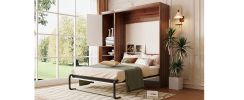 Full Size Murphy Bed Wall Bed with Cabinet,White