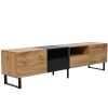 Modern TV with 2 Cabinets& Open Storage Compartment, Color-matching Media Console Table for TVs up to 85''