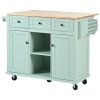 Kitchen Cart with Rubber wood Drop-Leaf Countertop ,Cabinet door internal storage racks