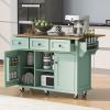 Kitchen Cart with Rubber wood Drop-Leaf Countertop ,Cabinet door internal storage racks