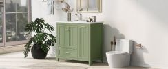 36" Bathroom Vanity with Sink, One Cabinet with Two doors and One Big Drawer and One Flip Drawer, Solid Wood and MDF Board, Green