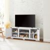 Modern Farmhouse TV Media Stand, Large Barn Inspired Home Entertainment Console, for TV Up to 70'', with Open Shelves and Closed Cabinets, White