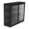 Retro Style Haze Double Glass Door Wall Cabinet With Detachable Shelves for Office, Dining Room,Living Room