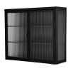 Retro Style Haze Double Glass Door Wall Cabinet With Detachable Shelves for Office, Dining Room,Living Room