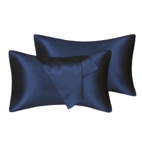 75D Satin Artificial Silk Pillowcase (Option: Navy Blue-King 20X36in)