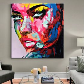 Handmade Oil Painting  Hand Painted Wall Art On Canvas Beauty Women Face Colorful Portrait Abstract Modern Home  Living Room hallway bedroom luxurious (size: 60x60cm)