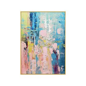 Natural Pink Blue Abstract 100% Handmade Oil Painting Canvas Paintings for Living Room Home Decoration Nordic Wall Art Pictures (size: 90x120cm)