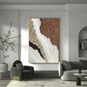 Handmade Oil Painting Large Abstract Oil Painting on Canvas with Thick Textured Brushstrokes Earth Toned Beach Waves Large Textured Wall Art canvas ar (Style: 01, size: 90x120cm)