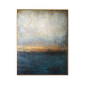 100% Hand Painted Abstract Oil Painting Wall Art Blue Minimalist Modern On Canvas Decor For Living Room Office No Frame (size: 50x70cm)