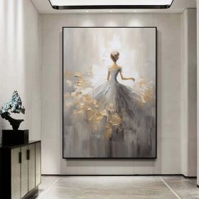 Hand Painted Abstract Textured Ballerina Oil Painting Figurative Dancing Girl Wall Art Extra Large Painting Impressionism Decorative Oil Painting (Style: 01, size: 100x150cm)