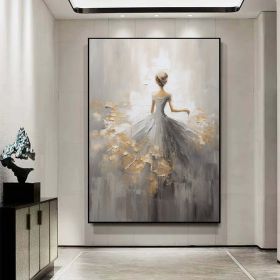 Hand Painted Abstract Textured Ballerina Oil Painting Figurative Dancing Girl Wall Art Extra Large Painting Impressionism Decorative Oil Painting (Style: 01, size: 120x160cm)