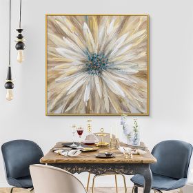 Abstract Golden White Flowers Hand Painted Oil Painting On Canvas Art Wall Pictures Painting For Living Room Home Decor Gift (size: 60x60cm)