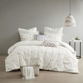 3 Piece Elastic Embroidered Cotton Duvet Cover Set (Color: as Pic)