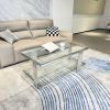 Silver Stainless Steel Double-Layer Clear Tempered Glass Coffee Table for Bed Room, Living Room